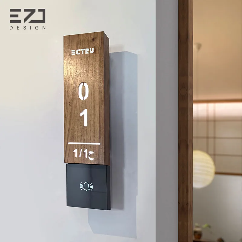 Dark walnut-look vertical illuminated hotel door sign