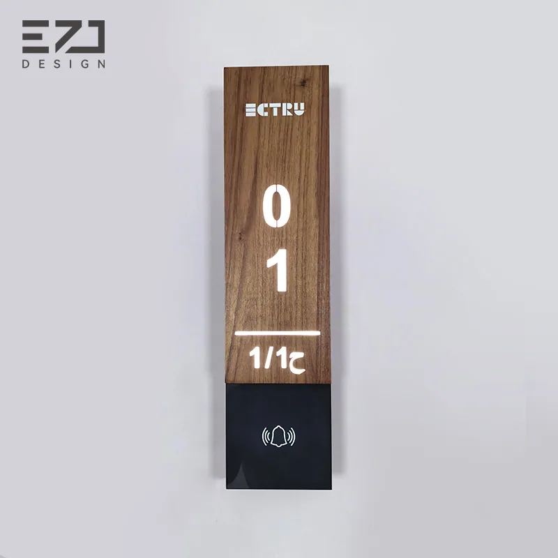 Front view of a dark walnut-look illuminated hotel door sign
