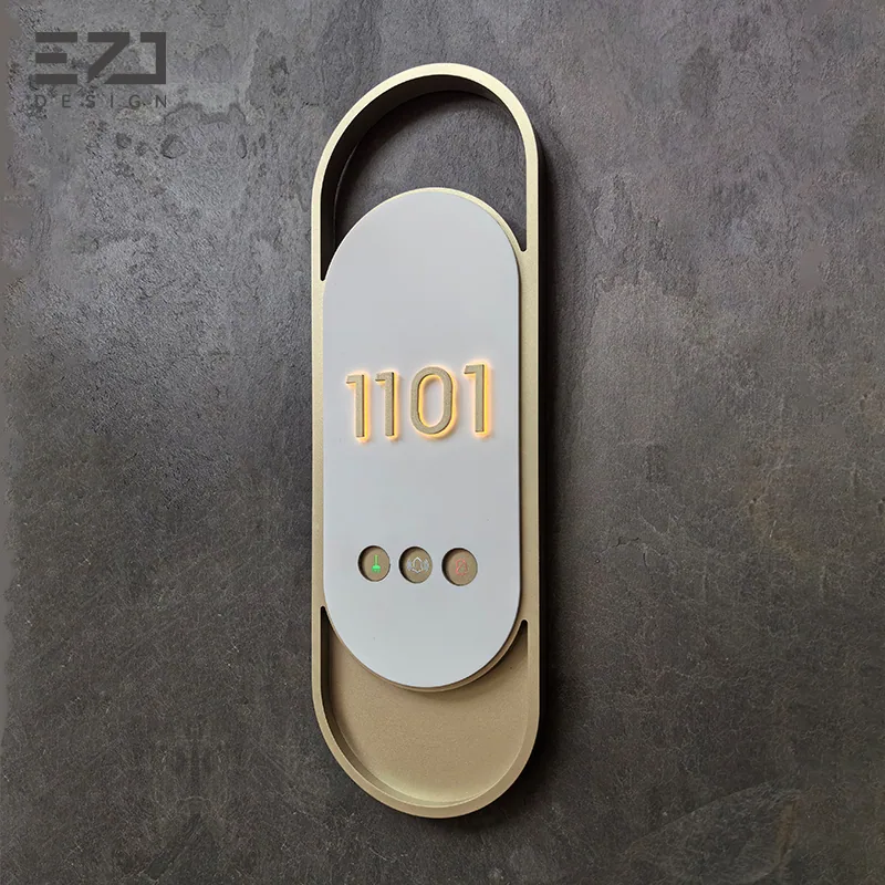 Oval contemporary electronic hotel door sign with illuminated room number